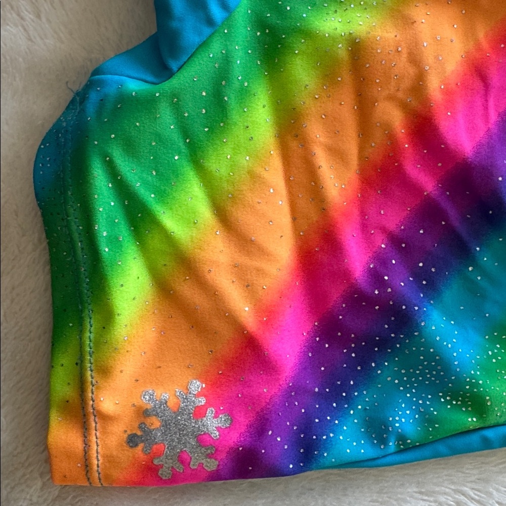 Snowflake Designs bright rainbow/Turquoise colored Gymnastics Leotard - Picture 3 of 4